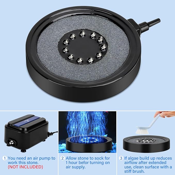 Aquarium Air Bubble Light, LED Fish Tank Bubbler Stone Disk with 11 Super Bright Lamp Beads, 16 Colors and 4 Modes Adjustable for Fish Tank Decoration Oxygenation fishkeeper