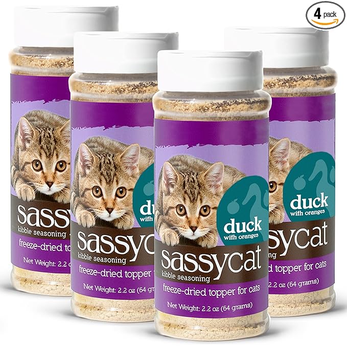 Herbsmith Sassy Cat Kibble Seasoning – Freeze Dried Duck – Cat Food Topper for Picky Eaters – Duck [Bundle x4] - PAWPICO