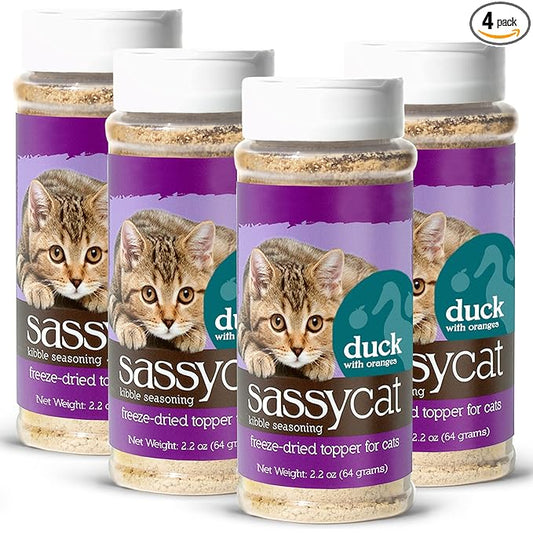 Herbsmith Sassy Cat Kibble Seasoning – Freeze Dried Duck – Cat Food Topper for Picky Eaters – Duck [Bundle x4] - PAWPICO