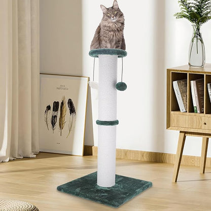 Cat Scratching Post 34 Inches Heavy Duty and Thicker Cat Scratching Post Sisal Rope with Hanging Ball and Mice Scratching Post for Indoor Cats and Adult(Green) - PAWPICO