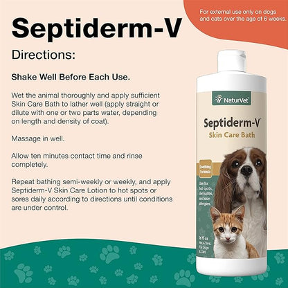 NaturVet Septiderm-V Skin Care Bath Wash for Dogs & Cats – Pet Health, Dog Skin, Itching, Hot Spots – Pet Shampoo, Grooming Aid – 16 Oz. NaturVet