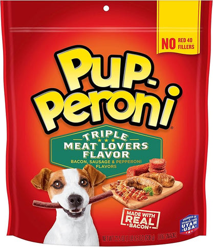 Pup-Peroni Dog Treats, Triple Meat Lovers Flavor, 22.5 Ounce, Bacon, Sausage and Pepperoni - PAWPICO