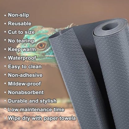 Reptile Substrate Carpet Terrarium Mat, 96" X 24" Bearded Dragon Tank Accessories, Reptile Bedding Substrate Liner, Reptile Tank Accessories for Bearded Dragon,Leopard Gecko,Lizard,Tortoise, Gray Hoplaep