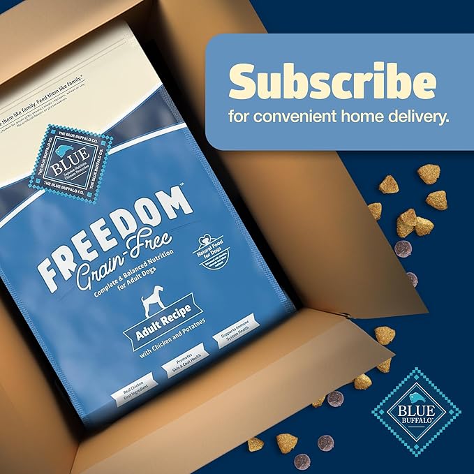 Blue Buffalo Freedom Grain-Free Dry Dog Food, Complete & Balanced Nutrition for Adult Dogs, Made in the USA With Natural Ingredients, Chicken & Potatoes, 11-lb Bag - PAWPICO