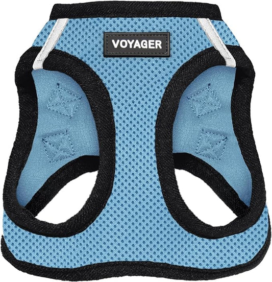 Voyager Step-in Air Dog Harness - All Weather Mesh, Reflective, No Pull Harness for Small, Medium Dogs, Cats - Secure with Hook & Loop Fastener, Buckle, Double D-Rings - Baby Blue/Black Trim, S BestPetSuppliesLLC