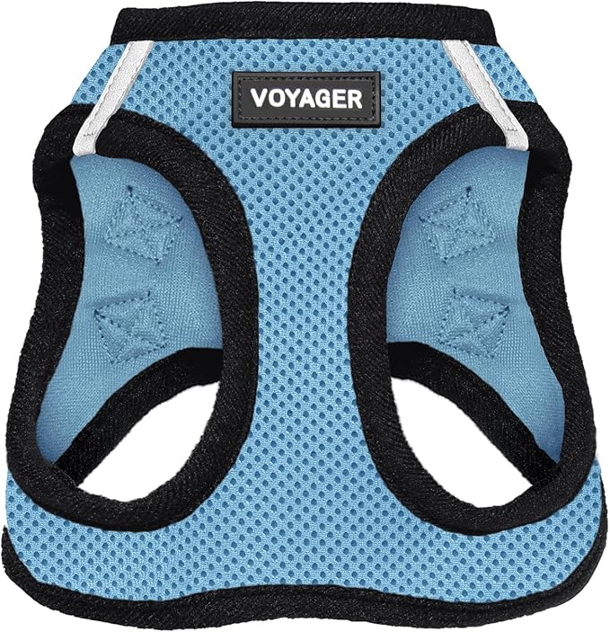 Voyager Step-in Air Dog Harness - All Weather Mesh, Reflective, No Pull Harness for Small, Medium Dogs, Cats - Secure with Hook & Loop Fastener, Buckle, Double D-Rings - Baby Blue/Black Trim, M BestPetSuppliesLLC