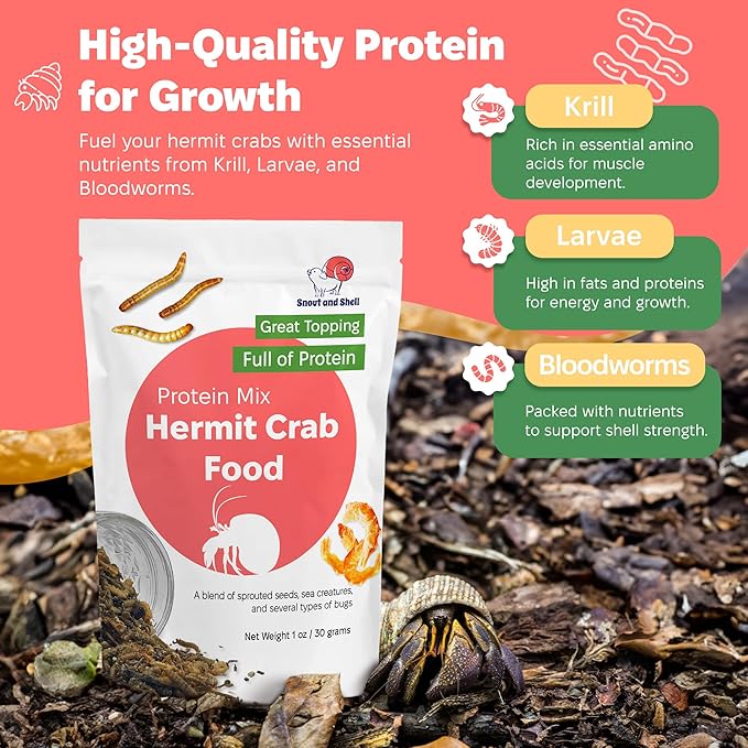 Snout and Shell - Protein Mix Hermit Crab Food - 1 oz - 30 Grams - Whole Food Diet for Hermit Crabs - Seeds, Sea Creatures, Bugs and More SNOUTANDSHELL