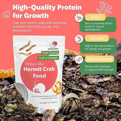Snout and Shell - Protein Mix Hermit Crab Food - 1 oz - 30 Grams - Whole Food Diet for Hermit Crabs - Seeds, Sea Creatures, Bugs and More SNOUTANDSHELL