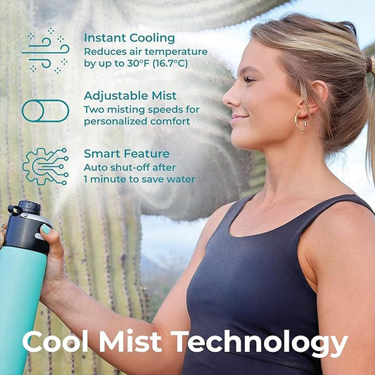 ExtremeMIST - GoMist Misting & Drinking Bottle - Personal Mister - Cooling Water Bottle with Easy-Drink Spout - Stainless-Steel Double Wall Insulation - Portable Mist Bottle - Marine Teal - 25oz/750ml ExtremeMist
