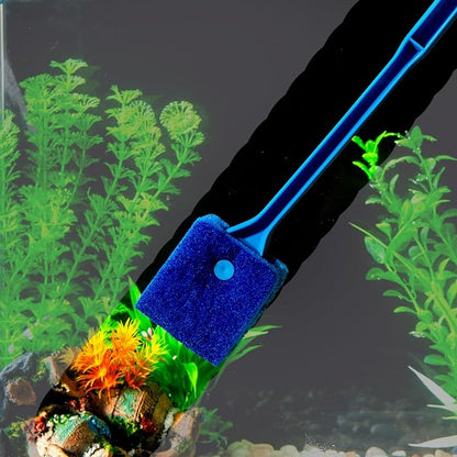SLSON Aquarium Algae Scraper Double Sided Sponge Brush Cleaner Long Handle Fish Tank Scrubber for Glass Aquariums and Home Kitchen,15.4 inches SLSON