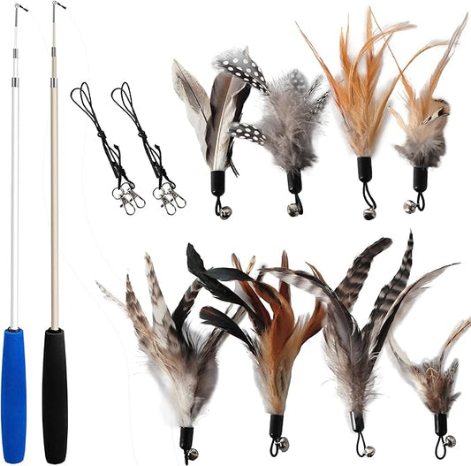 Cat Toys - No Chemical Dyeing Cat Feather Toys for Indoor Cats - Include Cat Wand and Natural Feather Refills - PAWPICO