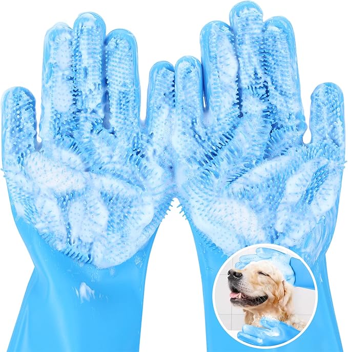 Pecute Pet Grooming Gloves Large, Heat Resistant Cat Bathing Gloves with High-Density Teeth, Silicone Dog Bathing Gloves with Enhanced Five Finger Design, for Washing, Bathing, and Massaging - PAWPICO
