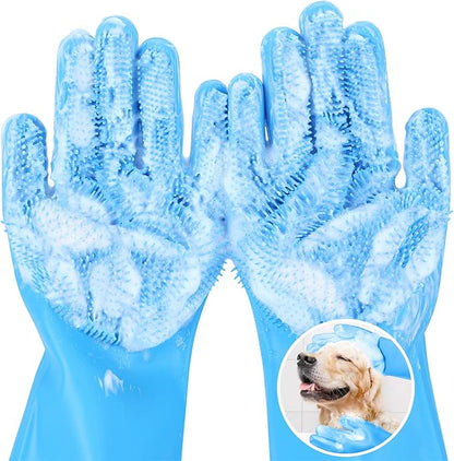 Pecute Pet Grooming Gloves Large, Heat Resistant Cat Bathing Gloves with High-Density Teeth, Silicone Dog Bathing Gloves with Enhanced Five Finger Design, for Washing, Bathing, and Massaging - PAWPICO
