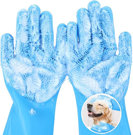 Pecute Pet Grooming Gloves Large, Heat Resistant Cat Bathing Gloves with High-Density Teeth, Silicone Dog Bathing Gloves with Enhanced Five Finger Design, for Washing, Bathing, and Massaging - PAWPICO