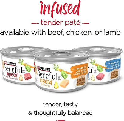 Beneful Purina Infused Wet Dog Food Pate, with Real Beef, Carrots and Spinach, with Bone Broth for Dogs - (8 Packs of 3) 3 oz. Sleeves - PAWPICO