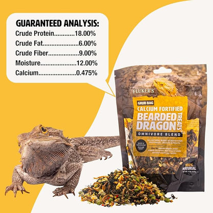 Fluker's Grub Bag Calcium Fortified Treats, All Natural Omnivore Blend Packed with Protein, Fruits, and Vegetables, for Bearded Dragons and Reptiles, 4 oz Flukers