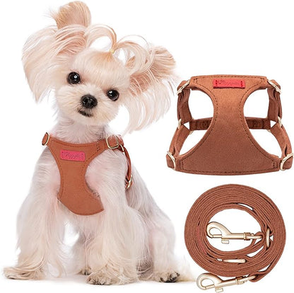 Puppytie No Pull XXS Puppy Harness with Multifunction Dog Leash,Soft Adjustable No Choke Escape Proof Pet Harness Vest,Brown Caramel,XXS Puppytie