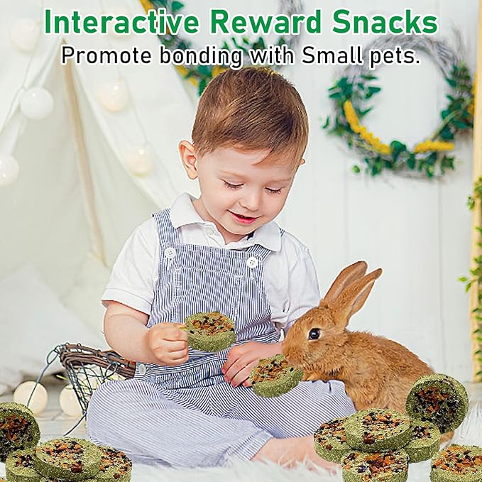 Fhiny 24 PCS Rabbit Chew Toys, Natural Timothy Hay Carrot Pumpkin Purple Potato Biscuit Cubes Bunny Chew Treats for Teeth Care Small Animals Molar Snacks for Hamster Guinea Pig Chinchilla Rat Fhiny