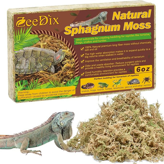 ZeeDix 6OZ Sphagnum Moss for Reptiles, 8QT Premium Dried Moss for Terrarium Long Fibered Leopard Gecko Moss Natural Sphagnum Peat Moss Bedding for Frogs Anoles Snake Turtle Plants ZeeDix