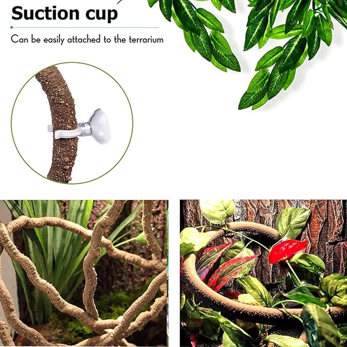 HERCOCCI Reptile Vines, Flexible Jungle Climbing Vines Terrarium Plastic Plants and Leaves Tank Accessories Decor for Gecko Snake Lizard Bearded Dragon Hermit Crab Frog HERCOCCI