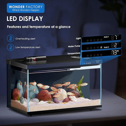 Smart Aquarium Fish Tank 5 Gallon Starter kit, Self Cleaning System Efficiency Filter 7 Color LED Lights Automatic Feeder Temperature Display Monitor HD UHA Glass Leak-Proof, Smart Control with Apps WONDERFACTORY