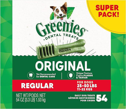 Greenies Original Regular Natural Dental Care Dog Treats, 54 oz. Pack (54 Treats) - PAWPICO