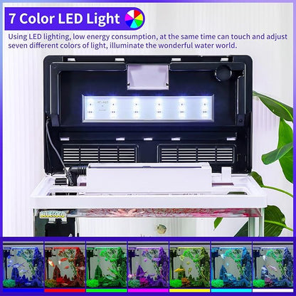 Glass 10 Gallon Aquarium Fish Tank Starter Kit with Temperature and Time Display for Betta Fish Featuring Crystal Clear 360° Viewing, Eco-Cycle Filtration, Air Pump Bluecoco