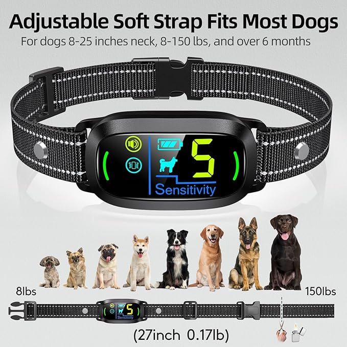Dog Bark Collar, Rechargeable Smart Collar, Anti Barking Training Collar with 5 Adjustable Sensitivity Beep Vibration, Bark Collar for Large Medium Small Dogs (Black) FAFAFROG