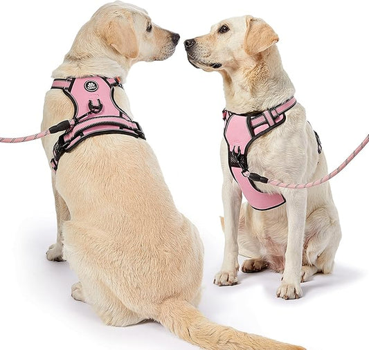 NESTROAD No Pull Dog Vest Harness with Leash, Reflective No-Choke Pet Harness with Easy Control Soft Handle for Small Medium Large Dogs (Medium, Pink) NESTROAD