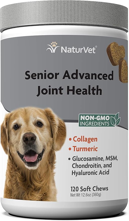 NaturVet Senior Advanced Joint Health Dog Supplement – Includes Glucosamine, MSM, Chondroitin, Collagen – Helps Supports Canine Joint Health Function – 120 Ct. Soft Chews NaturVet