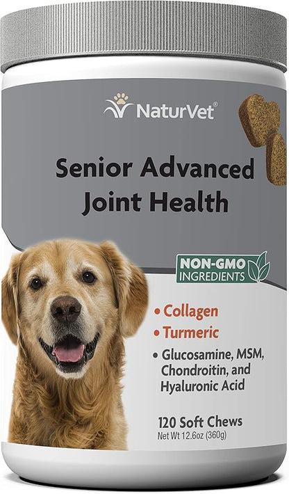 NaturVet Senior Advanced Joint Health Dog Supplement – Includes Glucosamine, MSM, Chondroitin, Collagen – Helps Supports Canine Joint Health Function – 120 Ct. Soft Chews NaturVet