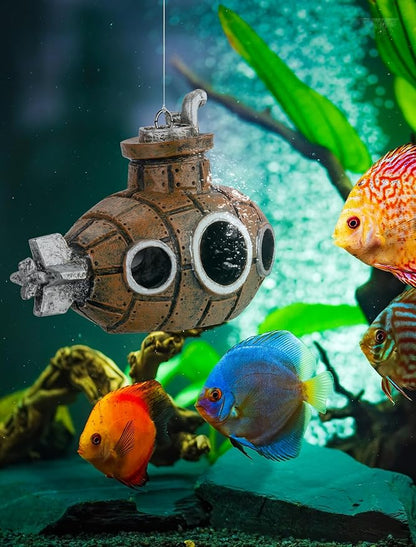 Floating Fish Tank Decoration, Little Cute Retro Submarine Aquarium Decoration with Two Float Balls, Resinous Fish Tank Accessorie, Safe Fish Toy for Betta Cichlid Goldfish Shrimps Hermit Crabs SARDVISA