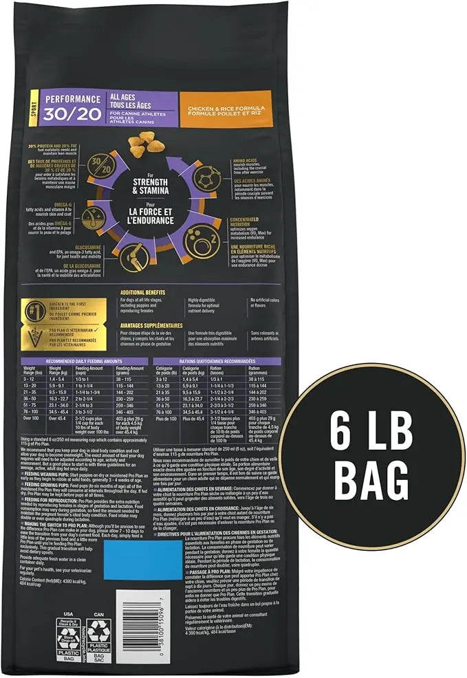 Purina Pro Plan High Calorie, High Protein Dry Dog Food, 30/20 Chicken & Rice Formula - 6 lb. Bag - PAWPICO