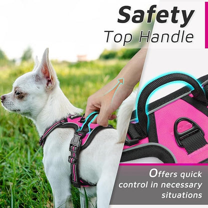 Eagloo Small Dog Harness No Pull, Service Vest with Reflective Strips and Control Handle, Adjustable and Comfortable for Easy Walking, No Choke Pet Harness with 2 Metal Rings, Rose Red, XS GoExplorewithEagloo