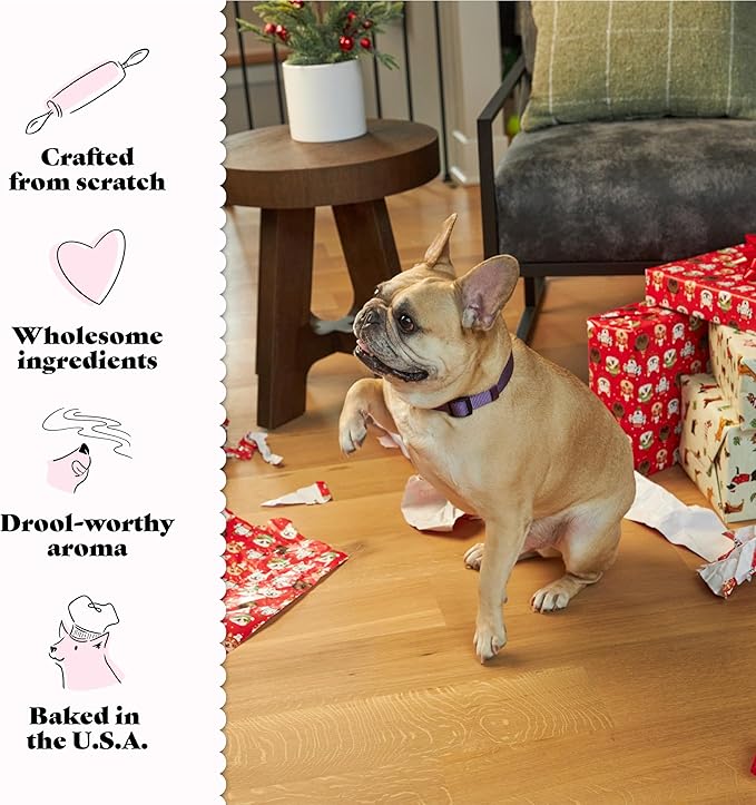 Three Dog Bakery Candy Cane Lick'n Crunch, Vanilla Cookie w/Vanilla Crème Flavored Filling with bits of Candycane, 13 Ounces Each - PAWPICO