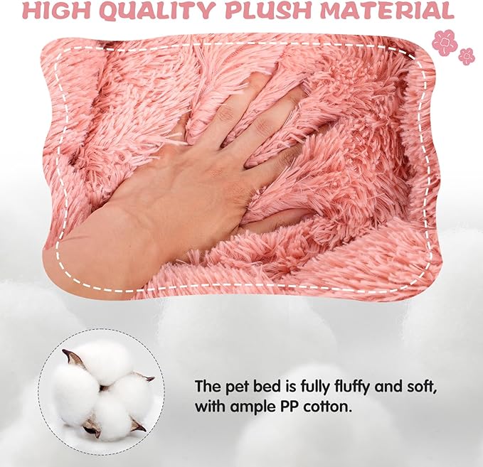 Cat Bed Cute, 23.6" Washable Pink Donut Bed for Indoor Cats and Small Dogs,Soft Cute Flower Fluffy Round Donut Cat Beds,Anti Anxiety Pet Bed,Self-Warming Bed,Blush Pink - PAWPICO