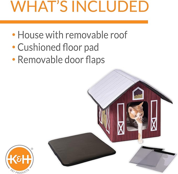 K&H Pet Products Outdoor Kitty House, Outdoor Cat House for Outside Community Cats, Strays, and Ferals, Insulated Shelter, Cold Weather House for Winter, 19 X 22 X 17 Inches (Unheated) Barn Design - PAWPICO