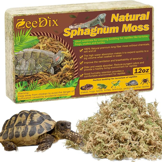 ZeeDix 12OZ Sphagnum Moss for Reptiles, 20QT Premium Dried Moss for Terrarium Long Fibered Leopard Gecko Moss Natural Sphagnum Peat Moss Bedding for Frogs Anoles Snake Turtle Plants ZeeDix