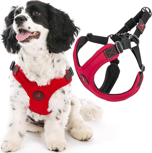 Gooby Escape Free Sport Harness - Red, Medium - No Choke Step-in Patented Neoprene Small Dog Harness with Four-Point Adjustment - Perfect on The Go Dog Harness for Medium Dogs No Pull and Small Dogs Gooby
