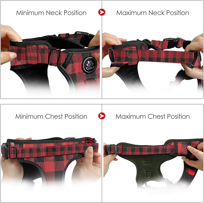 NESTROAD No Pull Dog Harness with Leash, Reflective No Choke Pet Vest Harness,Adjustable Soft Padded Dog Harness with Easy Control Handle for Small Dogs(Checkered Red,Small) NESTROAD