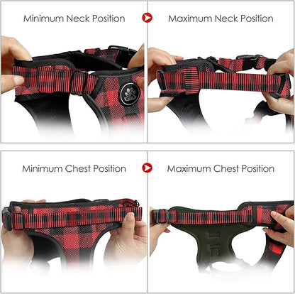 NESTROAD No Pull Dog Harness with Leash, Reflective No Choke Pet Vest Harness,Adjustable Soft Padded Dog Harness with Easy Control Handle for Medium Dogs(Checkered Red,Medium) NESTROAD