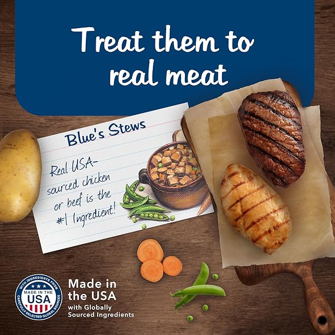 Blue Buffalo Blue's Stews Natural Adult Wet Dog Food Cans, Chicken and Beef 12.5-oz (12 Pack- 6 of Each Flavor) - PAWPICO