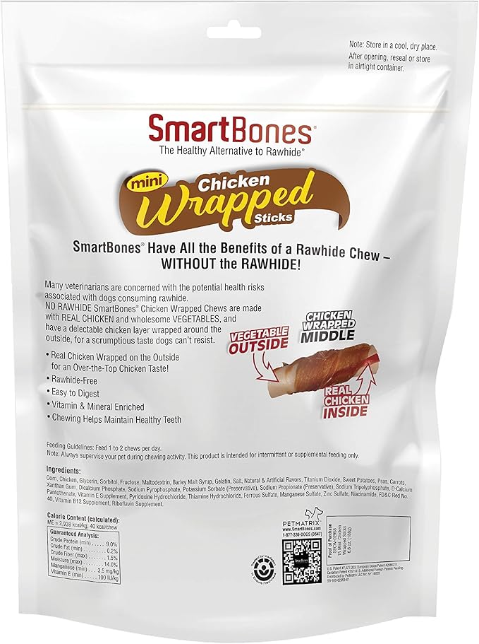 SmartBones Chicken-Wrapped Sticks, Treat Your Dog to a Rawhide-Free Chew Made with Real Chicken and Vegetables - PAWPICO