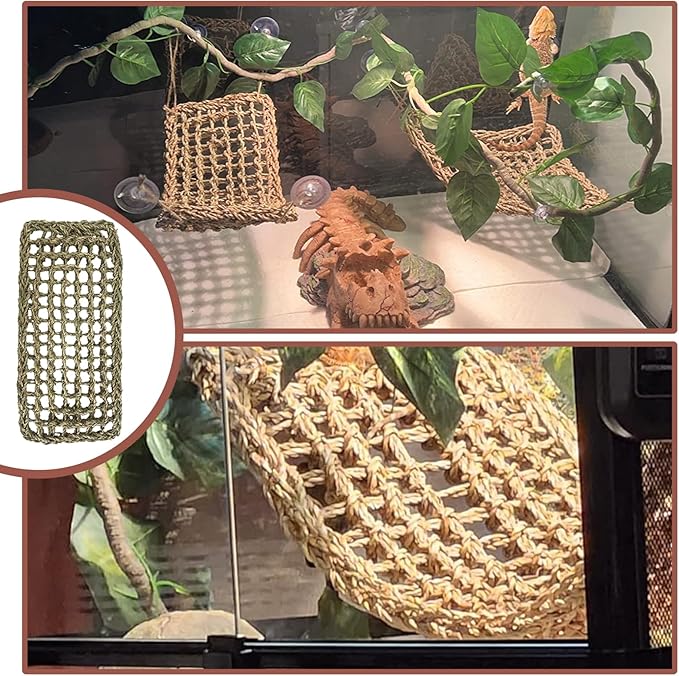 Resin Skull Habitat Hideout Cave Decor Reptile Hammock Lizard Lounger Bearded Dragon Tank Accessories Reptiles Hanging Vine Bendable Jungle Climbing Plant Terrarium Decoration(4PCS) MUYG
