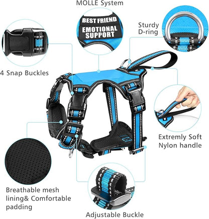 WINSEE Pet Harness Collar and Leash Set, All-in-one Reflective Dog Harness No Pull with Adjustable Buckles for Puppies, Small, Medium, Large, and Extra-Large Dogs (Large, Blue) - PAWPICO