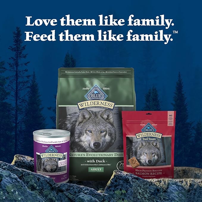 Blue Buffalo Wilderness Natural High-Protein Dry Food for Adult Dogs, with Wholesome Grains, Duck, 13-lb bag. - PAWPICO