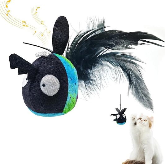 Chirping Cat Toys Hanging Cat Feather Toy - Catnip Interactive Cat Toys for Indoor Cats - Automatic Cat Toy for Cat Exercise & Kicker to Self Play (Cow Pangpang) - PAWPICO