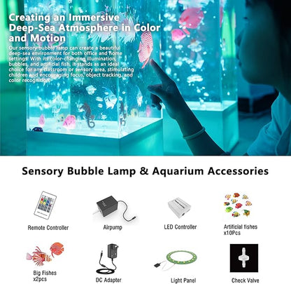 20 Inch 8-Color Changing Sensory Bubble Fish Lamp, Aquarium with 12 Artificial Fish for Home Decor, Mood Lighting - Ideal for Kids, Adults, ADHD & Autism Tenmind