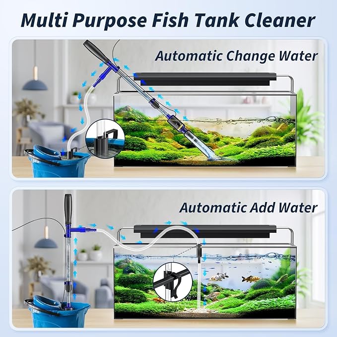 Fish Tank Cleaner - Aquarium Gravel Cleaner, 530GPH/32W Electric Fish Tank Cleaning Tools, Adjustable Water Flow Aquarium Cleaner Kit, Fish Tank Gravel Cleaner Vacuum for Wash Sand, Water Changing PAWPICO