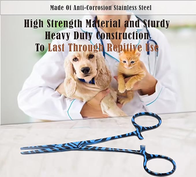 Dog Pet Ear/Nose Hair Puller Grooming Hemostat Locking Forceps Pliers, 5.5" (14cm), Straight (Blue Swirls) A2Z+SCILAB